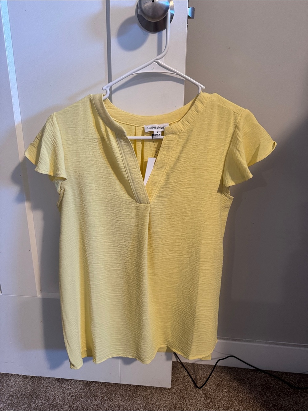 Calvin Klein Lemon V-Neck Flutter Sleeve Blouse